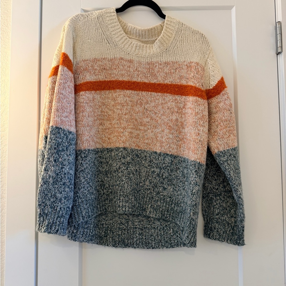 Lou & Grey Crewneck Sweater in Cream, Orange, Pink, and Teal